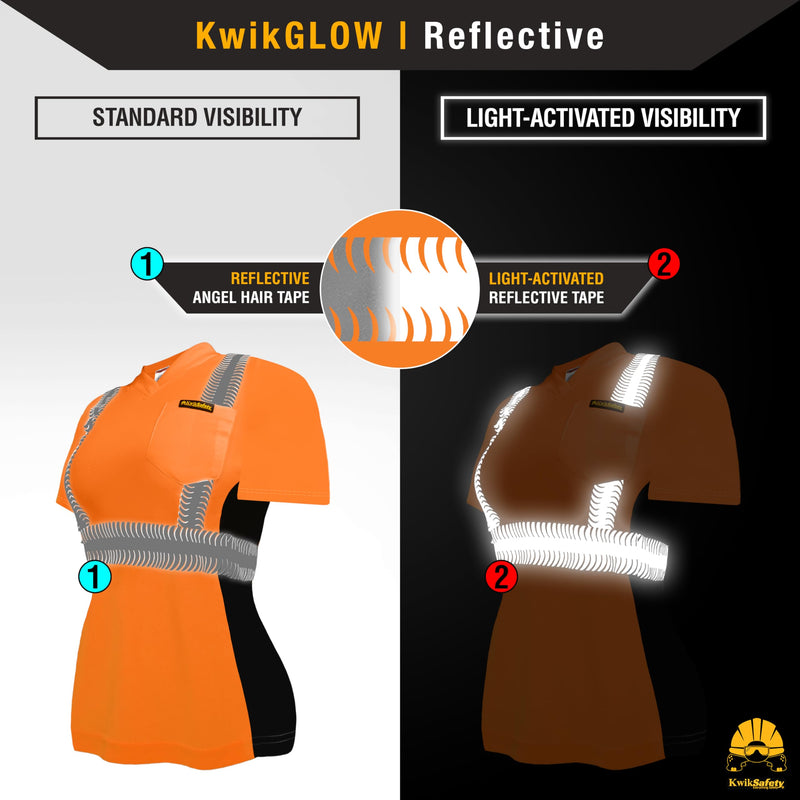 KwikSafety - Charlotte, NC - Vixen Hi Vis Short Sleeve Safety Shirt for Women [Angel Hair Reflective Tape] Large Orange