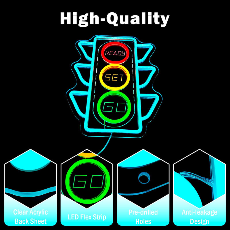 Traffic Light Neon Sign Dimmable Stop Light Neon Wall Decor Race Car Party Decorations Red Yellow Green Stoplight Led Racing Wall Art for Garage 12.5 * 9.7 Inch TrafficSignals