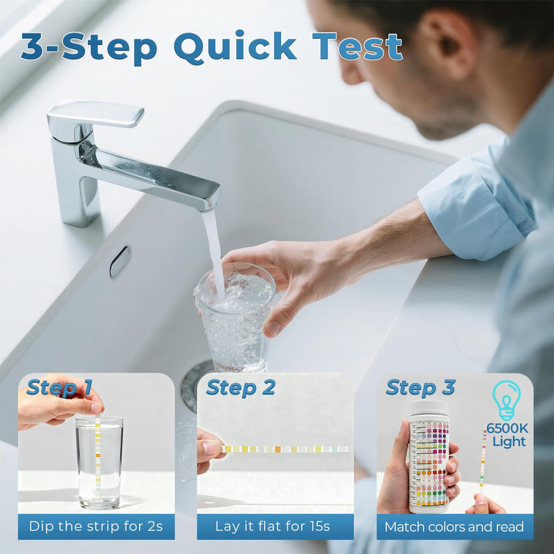 TESPERT Drinking Water Test Strips 125ct 16 in 1 – 30s Quick Screening for Hardness, pH, Iron, Nitrite, Copper, Chlorine, Nitrite, Carbonate,Lead, Alkalinity...Well, Tap, Home, City Water Testing 16 in 1 Drinking Water Testing Kit