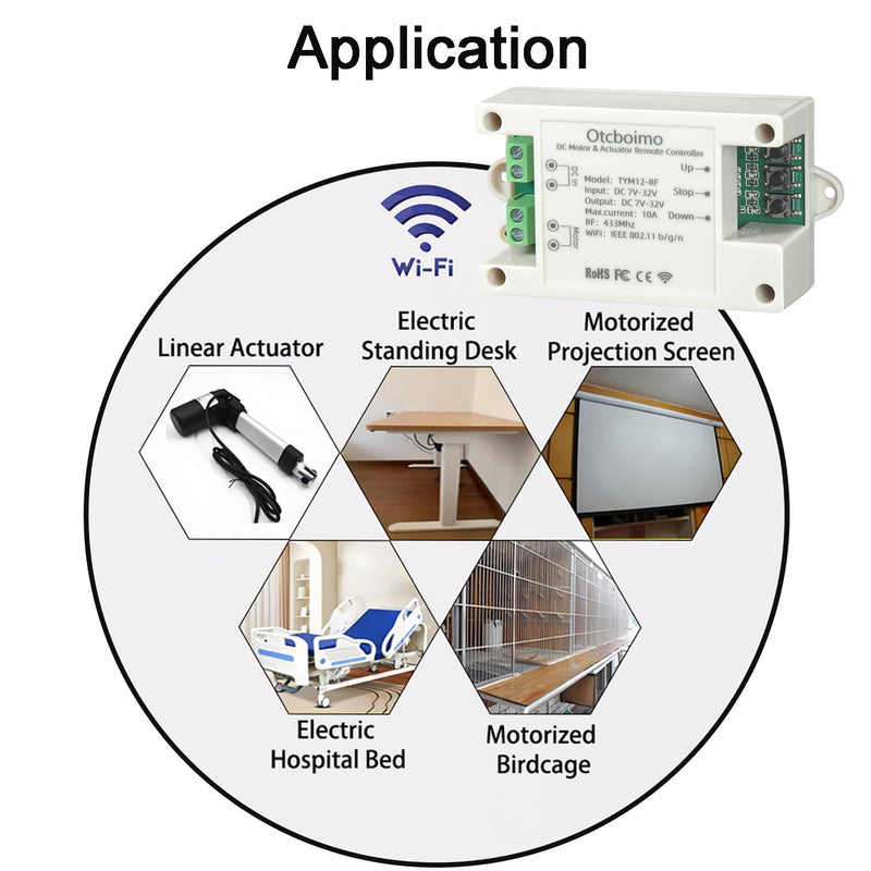 DC7-32V WiFi Smart Linear Actuator Motor Controller, Forward and Reverse Relay, Smart Life APP / RF433Mhz 328FT Remote Control, Compatible with Alexa, Google Home, Siri