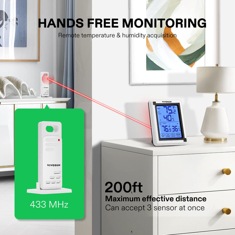[Australia - AusPower] - VIVOSUN Digital pH Meter and Digital Thermometer and Hygrometer with 3 Remote Sensors, Indoor Outdoor Temperature and Humidity Monitor 