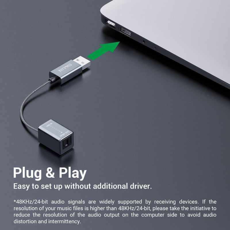 [Australia - AusPower] - Cubilux USB to S/PDIF Transmitter, USB A to TOSLINK Output Adapter (Stereo Sound, Not for 7.1/5.1, NOT for TV), USB Optical Audio Converter Compatible with Windows Linux PC Laptop Computer 