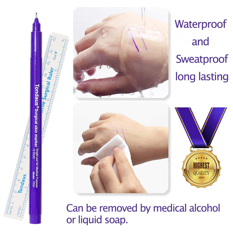 [Australia - AusPower] - 6Pcs Professional Surgical Tip Skin Marker Pen Purple Ink Stencil Markers Pen with Paper Ruler for Eyebrow, Tattoo Skin Marking Individually Wrapped 0.5MM & 1MM (Purple) 