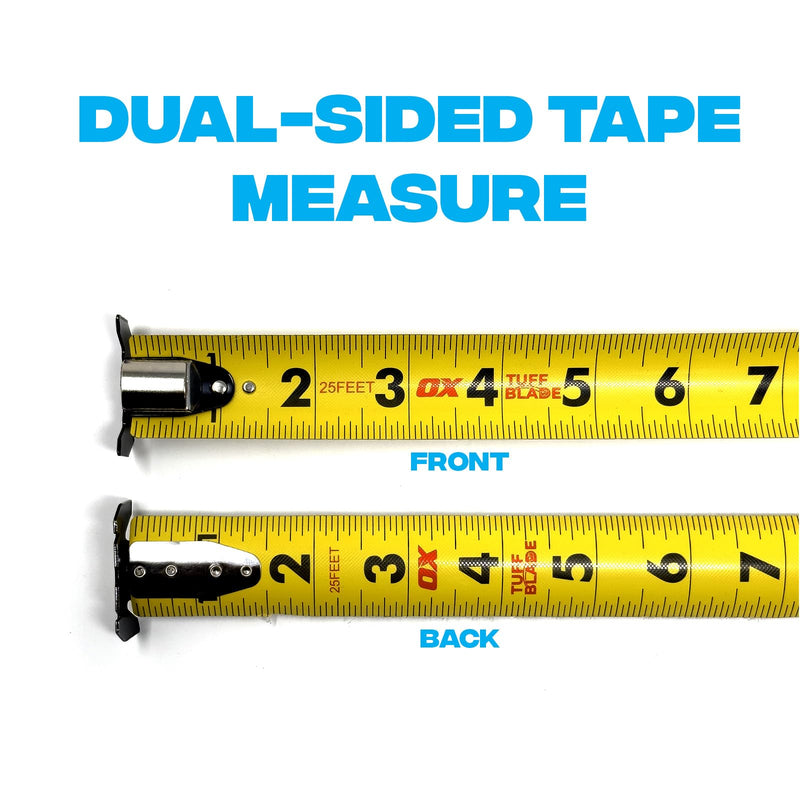 [Australia - AusPower] - OX Tools Tuff Blade 25 ft Shock Proof Tape Measure Nylon Coated 1 1/4 Inch Blade Dual Magnet Hook Construction Magnetic Tape Measure - 13 ft Stand Out Retractable Measuring Tape, Update 11/'24 P506025 7.6 m 