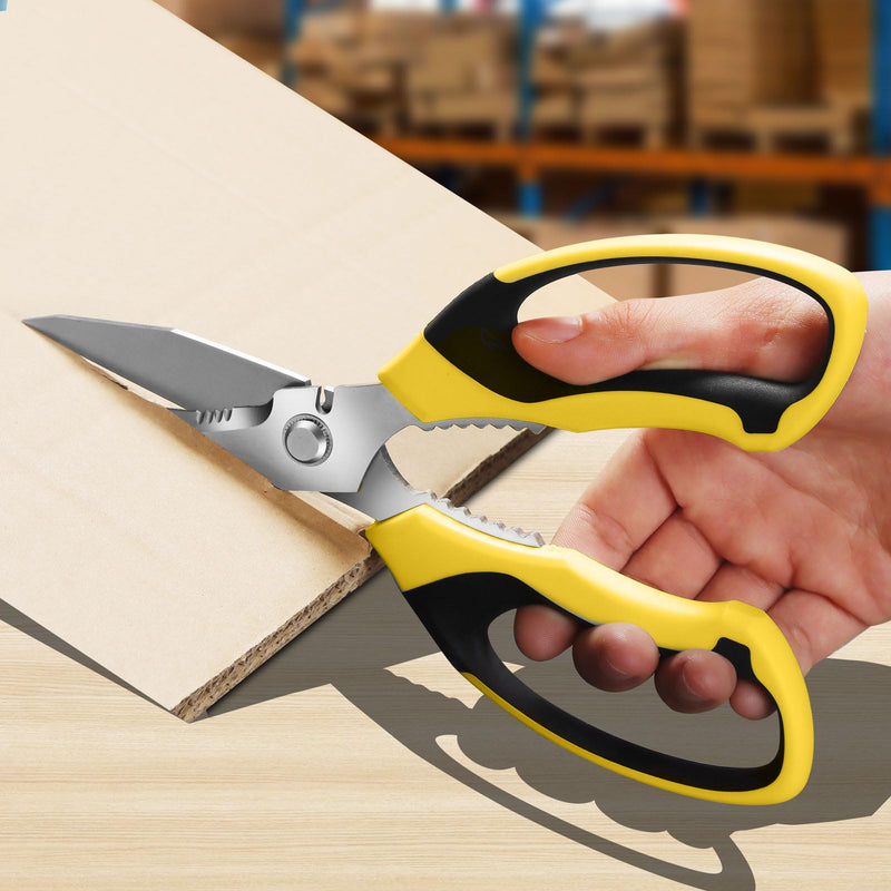 [Australia - AusPower] - Utility Scissors Heavy Duty Multipurpose 8'',sharp Scissors All Purpose heavy duty,Carpet Scissors,Easy Cutting Cardboard,Wires,Leather,Fabric, Shears Tools For Left & Right Handed.?Yellow? 8'' Yellow 