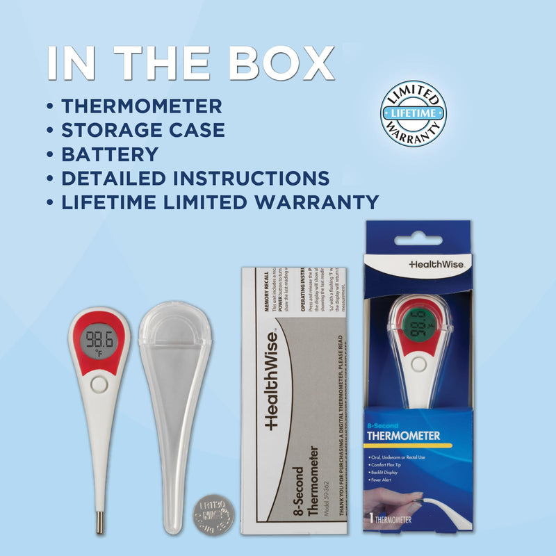[Australia - AusPower] - Healthwise Digital Thermometer | 8-Second Readout | Jumbo Backlit Display | Flexible Tip 