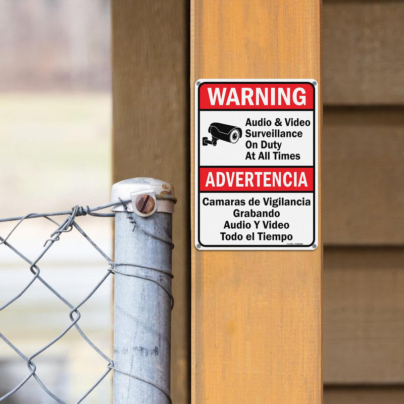 GicnKeuz Audio & Video Surveillance on Duty at All Times signs,10 x 7 Inches Safety Warning Sign .040 Reflective Aluminum,Waterproof and Fade Resistant,4 Pre-drilled holes,Easy to Install, Indoors and Outdoors Use(4-pack) 10 x 7 Inches - 4 packs