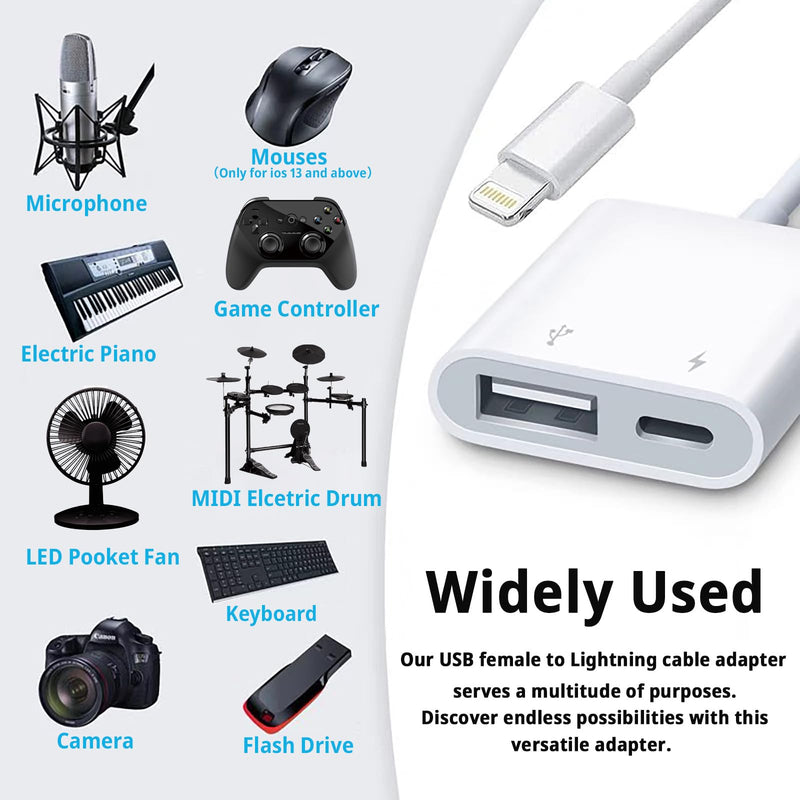 [Australia - AusPower] - [Apple MFi Certified] Lightning to USB Camera Adapter with Charging Port, Portable USB 3.0 Female OTG Cable for iPad to Connect Card Reader USB Flash Drive, Compatible for iPhone iPad 