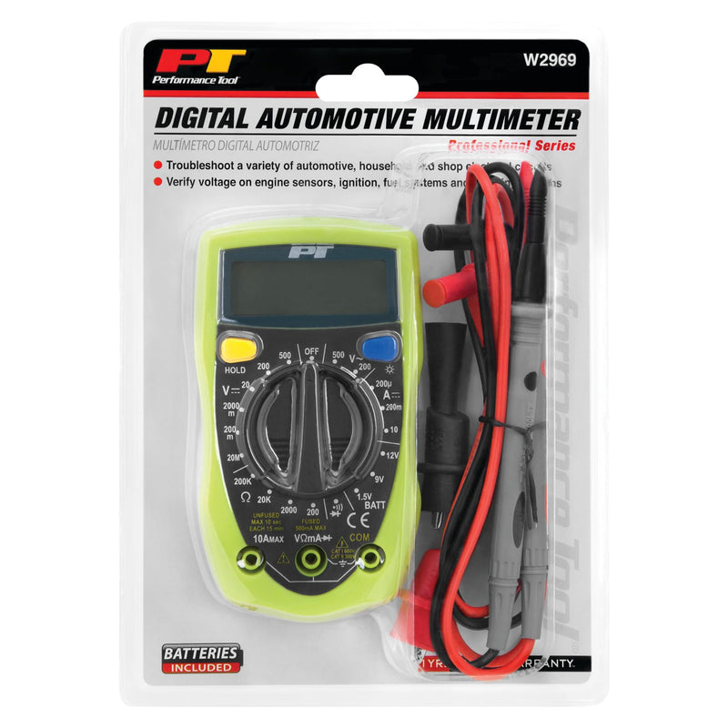 [Australia - AusPower] - Performance Tool W2969 Compact Digital Multimeters , Electronic Amp Volt Ohm Voltage Meter/Multimeter with Diode and Continuity Tester, Backlight LCD Display (Green) 