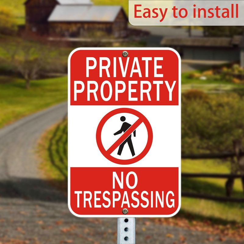 2Pack Private Property No Trespassing Sign, 18 x 12 inches, Reflective Aluminum, Waterproof, Weatherproof and Fade, Weather Resistant 2 Pack-18"x12" Private Property No Trespassing