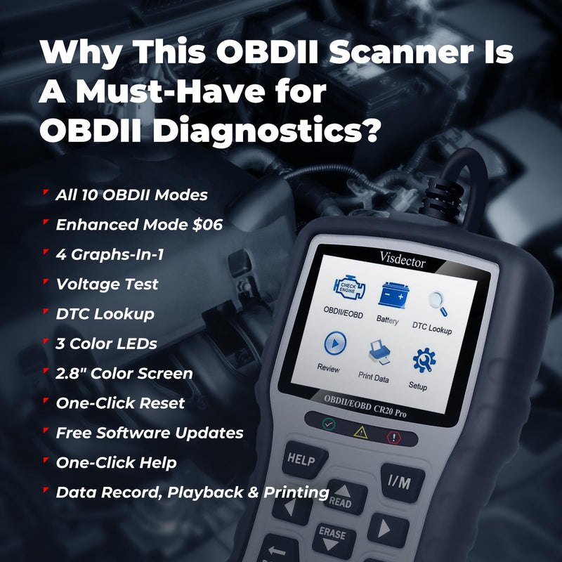 [Australia - AusPower] - CR20 Pro Enhanced Universal OBD2 Scanner Car Code Reader Check Engine Fault Reader to Turn Off CEL Light, Read & Clear DTCs, Data Graphing, Voltage Test, Silver/Black 