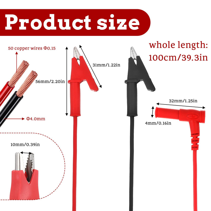 [Australia - AusPower] - 2 Pcs Multimeter Test Leads Banana Plug to Alligator Clip Cable 100cm/3.28ft 4mm 1000V Max Voltage Banana Plug for Electrical Test Jumper Wire Crocodile Clips Copper Soft Flexible Cable Wire Set 