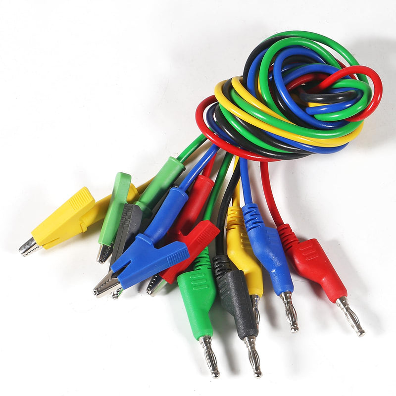 [Australia - AusPower] - UMLIFE 10PCS Multimeter Banana Plug to Crocodile Alligator Clip Test Probe, 4mm, 1000V/15A, 3.3ft/1m, Multicolor 