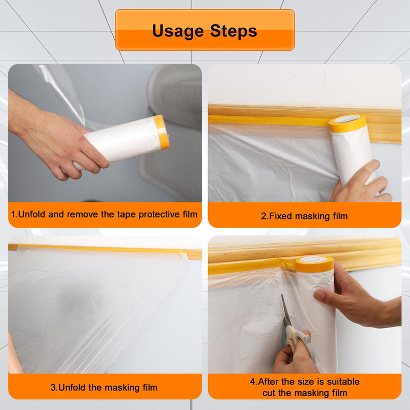 6-Pack Masking Film for Painting (22 inch x 65 ft) - Bulk Value Painters Plastic Sheeting with Tape - Easy Masking Paper for Home Renovation & Car Edge Protection 22in x 65Ft 6