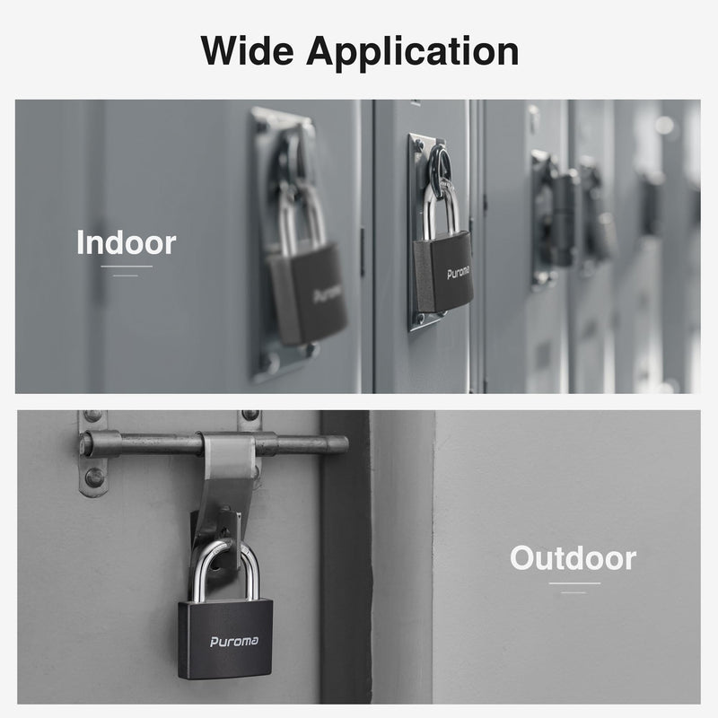 [Australia - AusPower] - Puroma Lock Keyed Padlock, 2 Pack Aluminum Locks with 3 Keys Alike, 1.1 Inch Locker Lock 43mm Small Padlocks for Gate, Fence, Shed, Toolbox, School Gym Locker (Black) Black 