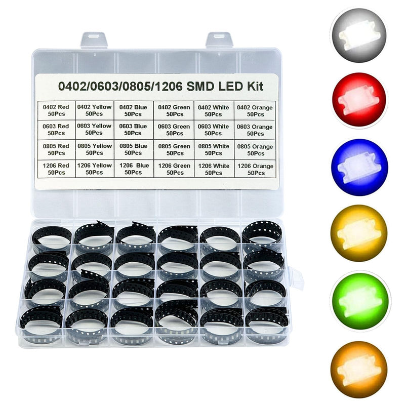 [Australia - AusPower] - 24 Values 1200PCS 0603 0805 1206 SMD LED Diode Lights Assorted Kit,Super Bright Lighting Bulb Lamps,Electronics Components Light,Emitting Diodes,Yellow, red, Blue, Green, White, Orange 24 Values 1200PCS 