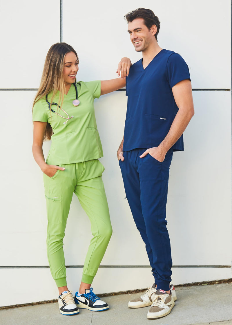 [Australia - AusPower] - Dagacci Medical Uniform Women and Men Unisex 4-Way Stretch Jogger Scrub Set Medium Navy 