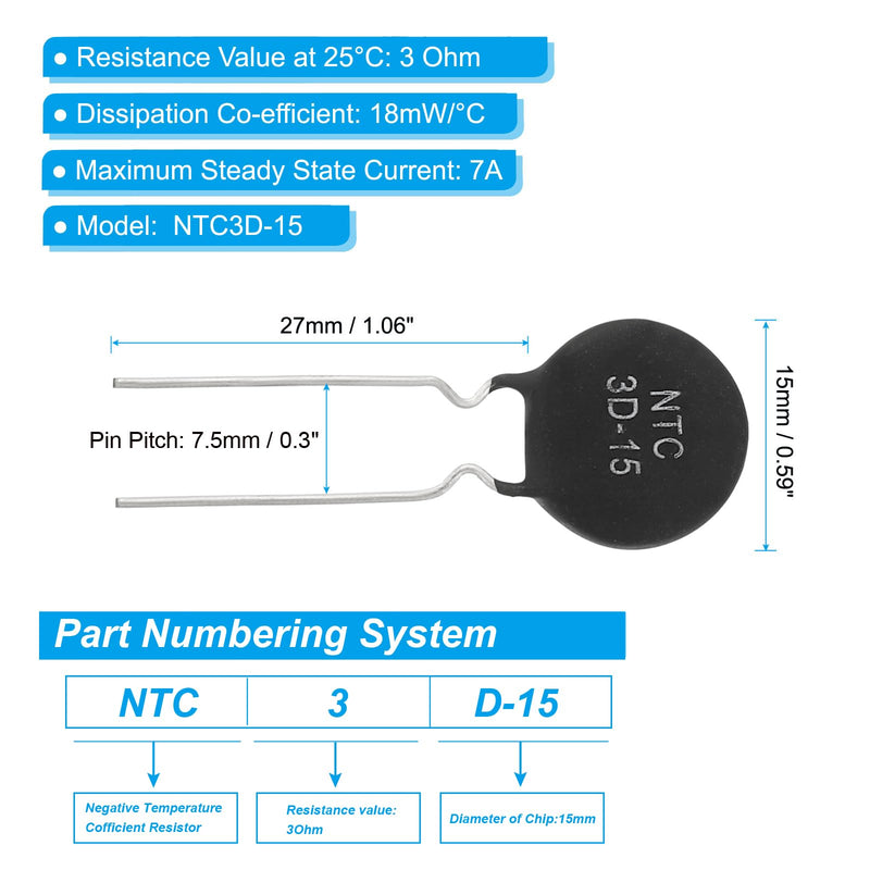 PATIKIL NTC Thermistors Resistors 10 Pieces 3 Ohm NTC3D-15 Highly Sensitive Current Limiter Temperature Sensor for Measuring Temperature Black
