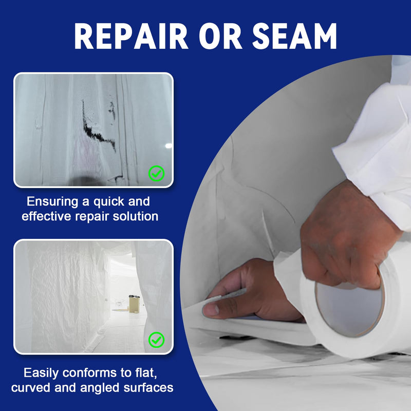 Bghdas 2 Roll, White Vapor Barrier Tape, 4" Wide x 180' Long, PE 9 mm Polyethylene Tape, for Stucco Waterproof Moisture Barriers Seal and Seam, for Crawlspaces, Insulation Repairs & Plastic Liners