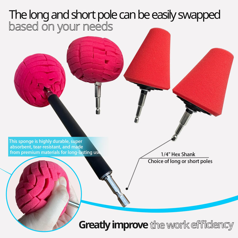 [Australia - AusPower] - 10 Pcs Car Wheel Hub Drill Polishing Cone Sponges, Polishing Pads, Polishing Balls, with Handheld Extension Holder, Suitable for Standard Household Electric Drills. ball & cone_10 