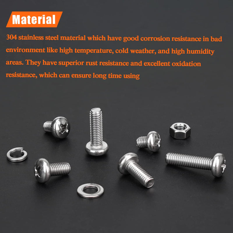 [Australia - AusPower] - 210 Pieces M5 x 6mm /8mm /10mm /12mm /16mm /20mm, Phillips Pan Head Machine Screws, Metric Screws Bolts Washers Nuts Kit, 304 Stainless Steel 