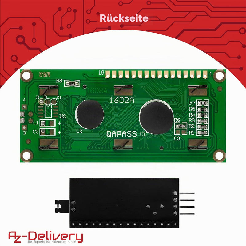 AZDelivery 3 x HD44780 16 x 2 LCD Module Display Bundle with I2C Interface 2 x 16 Characters Compatible with Arduino and Raspberry Pi Includes E-Book (with Blue Background and White Signs)