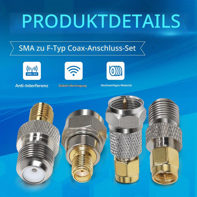 TUOLNK 4pcs F Type to SMA Adpter, F to SMA Cable Genger Changer Coaxial Adapter Kit RF SMA F Connector for Antennas Broadcast Radio TV Camera WiFi