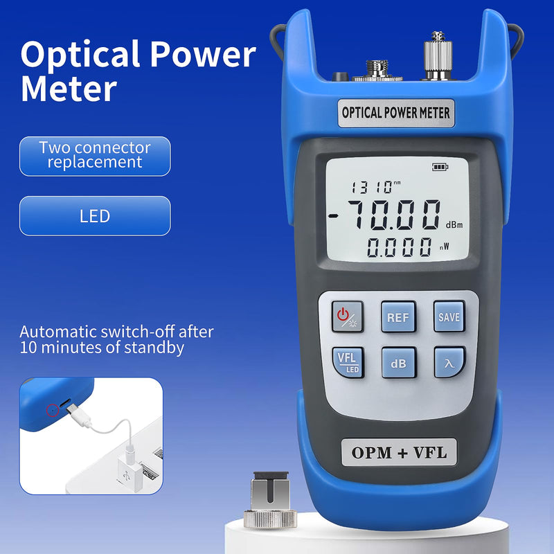 [Australia - AusPower] - Rechargeable Optical Power Meter A-C710B (-70~+10dBm) Fiber Optic Tester, Optical Power 15 All-in-one Machine, Suitable for SC/FC/ST/LC 2.5mm/1.25mm Interface, with 1 9/125um FC-LC Adapter A-C710B-VFL15KM 