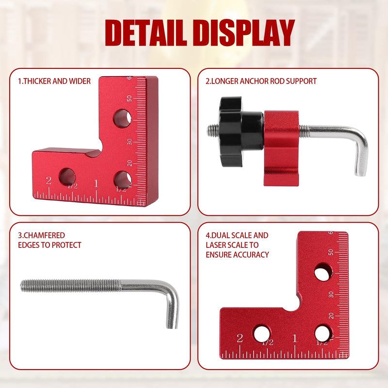 2 Pack 90 Degree Mini Positioning Squares, Corner Clamps for Woodworking, Aluminum Right Angle Clamps Fixing Clamp, Carpenter Corner Clamping Square Tool for Box, Cabinets, Drawers (Red)