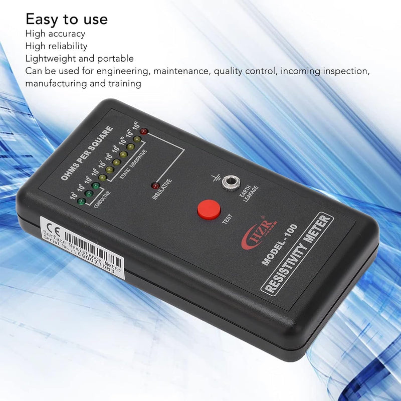 [Australia - AusPower] - Portable Handheld Surface Resistivity Meter, with Test Lead, Automatic Range and LED Indicator, Surface Resistance Checker for Antistatic Coatings, Films and Fabrics 