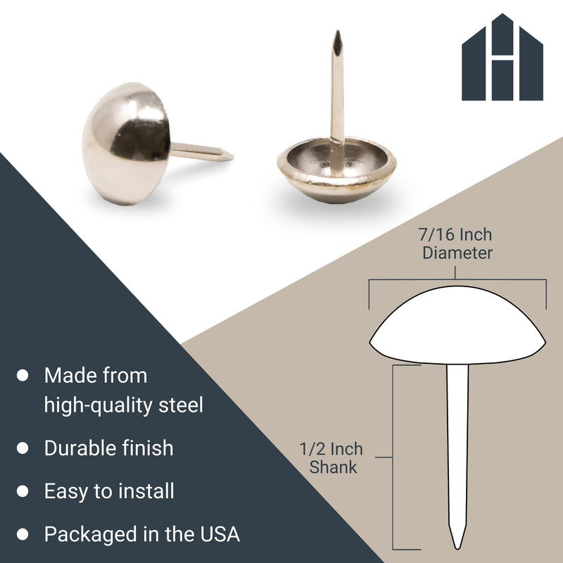 [Australia - AusPower] - House2Home Upholstery Tacks for Furniture, 7/16" Upholstery Nail Heads for Furniture Trim, Decorative Nails for Wood and Upholstered Furniture, 100 Decorative Silver Nail Heads, Nailhead Trim Kit 100 Pack Nickel 