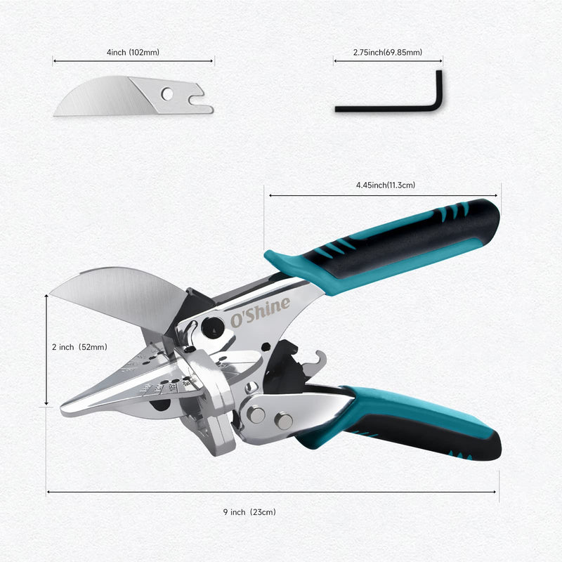 [Australia - AusPower] - O’Shine Ratchet Miter Shears for Angular Cutting Molding Crafting Wood, Quarter Round Cutting Tool, 45-135 Degree Multi Angle PVC Miter Shear Trim Cutter Hand Tool, An Extra Blade & Hex Key Included 