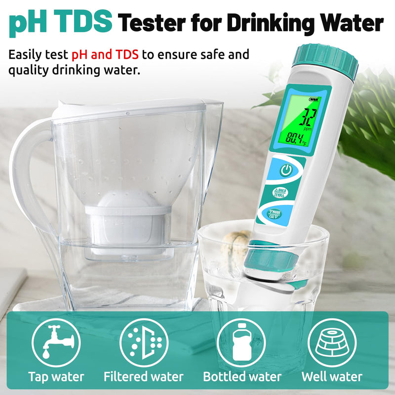 [Australia - AusPower] - pH H2 Tester for Hydrogen Water Bottle TDS ORP Meter for Testing Drinking Water PPM EC Meter for Water Hydroponics 6 in 1 pH H2 ORP TDS EC Temp Meter for Pool, Kombucha, Brewing 6 in 1 tester 