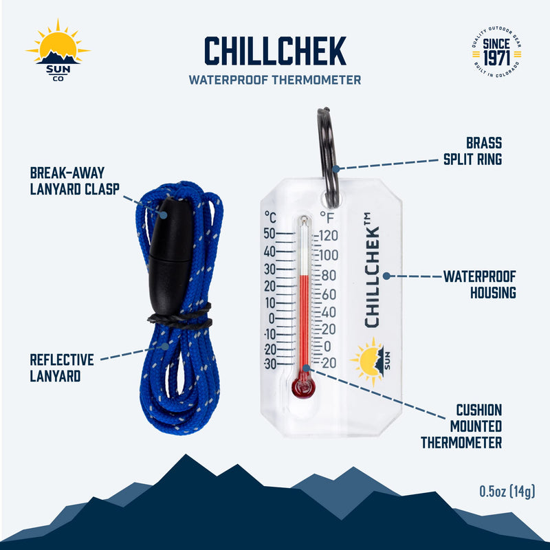 [Australia - AusPower] - Sun Company ChillChek - Waterproof Thermometer with Breakaway Lanyard | Water Proof Temperature Gauge for Swimming, Diving, Snorkeling, Fishing, or Camping | Small Portable Outdoor Thermometer 