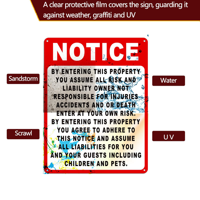 Not Responsible For Accidents Or Injuries Sign, Risk Warning Signs For Property, 9'' X 12'' Enter At Your Own Risk Industrial/No Intrusion Warning Sign (2) 2
