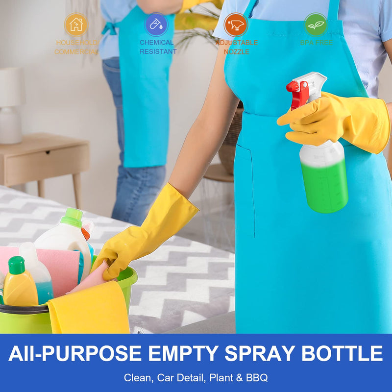 [Australia - AusPower] - Spray Bottles (4 Pack, 24 Oz) Refillable Empty Plastic Water Spraying Bottle for Cleaning Solutions, Hair Spray, Car Detail, Watering Plants, Heavy Duty Mist Stream Sprayer with Measurement 24 Oz, 4 Pack 