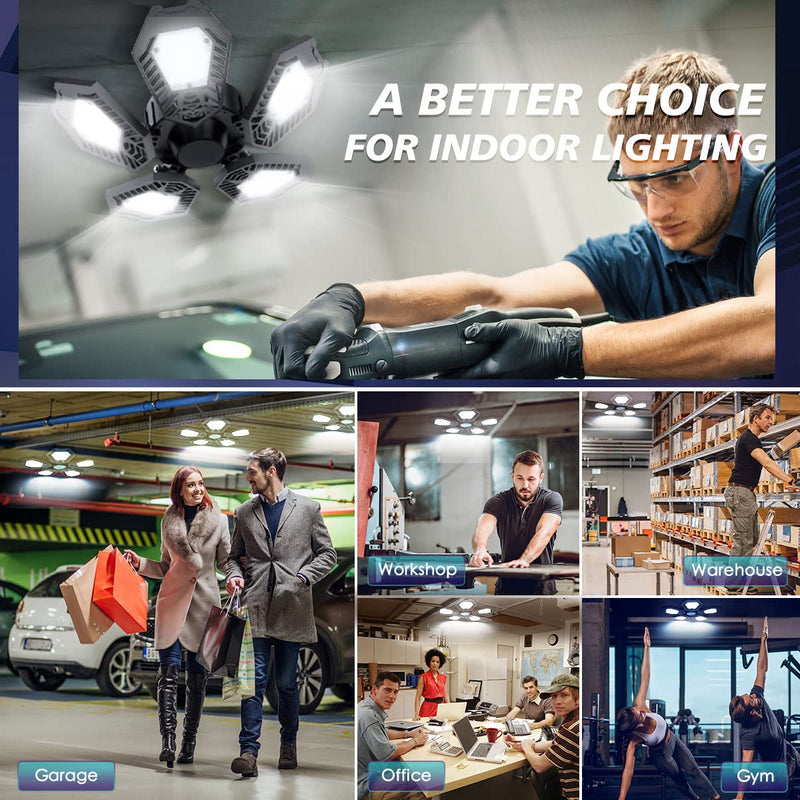 [Australia - AusPower] - Motion Sensor Garage Light 150W Deformable Garage Ceiling Light Bulb 15000LM LED Garage Lights Motion Activated Garage Light with 5 Adjustable Panels for Garage Basement Attic Warehouse Workshop 5 Panels Motion Sensor 1 Count (Pack of 1) 