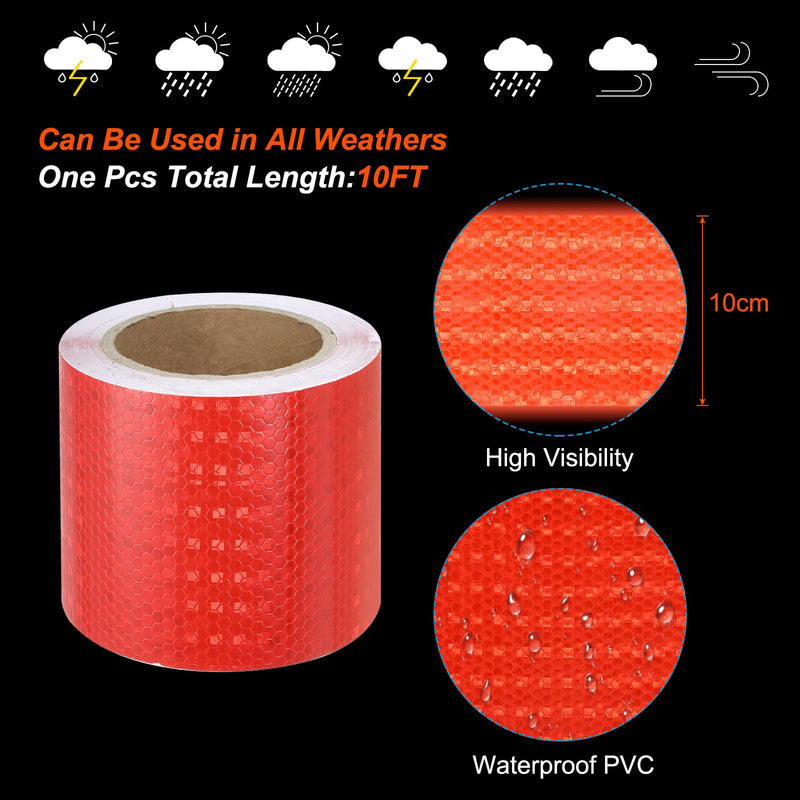 PATIKIL Reflective Tape, 4 Inch x 50 FT Waterproof Adhesive High Visibility Warning Safety Tape External Accessories Conspicuous for Cars Trucks, Red 4IN x 50FT