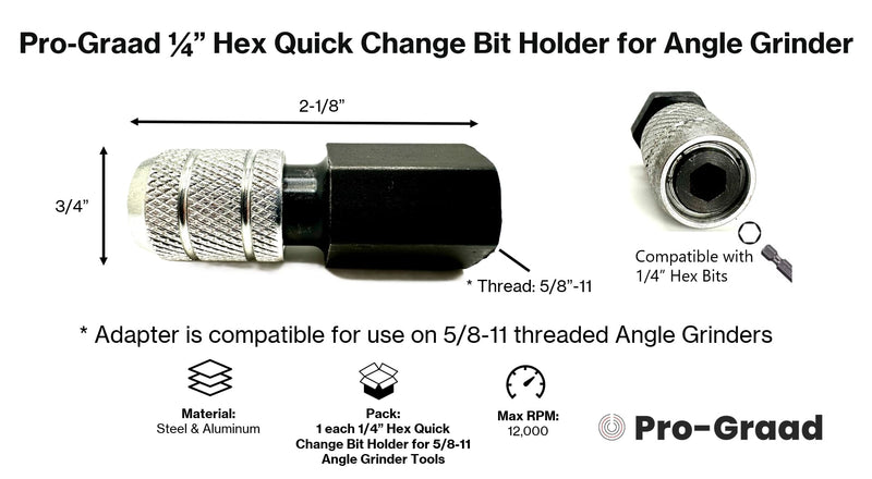 [Australia - AusPower] - 1/4” Hex Shank Converter, Quick Change Bit Holder for 5/8-11 Angle Grinders, Upgrade Accessory, Adapter for Mushroom Log Inoculation Hex Drill Bits, Pack of 1 1/4" Hex Shank Adapter for Angle Grinders 
