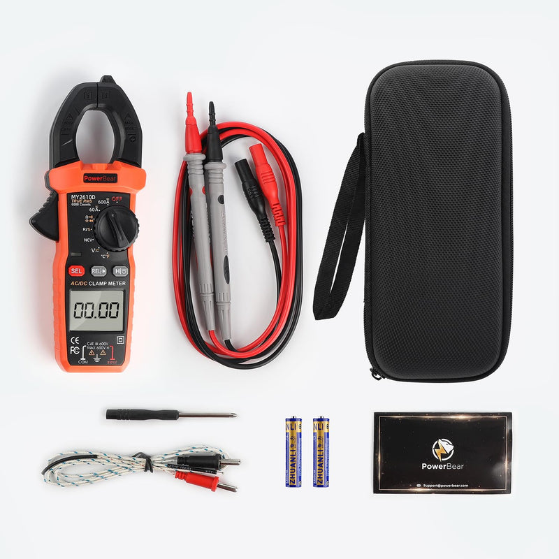 [Australia - AusPower] - PowerBear Digital Clamp Meter Multimeter 6000 Counts for AC/DC Current & Voltage, Auto-ranging Amp Tester, Measures Resistance, Capacitance, Continuity, TRMS, Temperature, NCV Detection 
