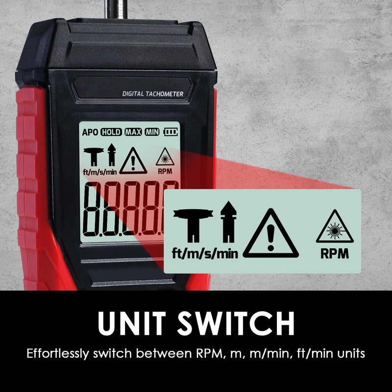 [Australia - AusPower] - TEKCOPLUS 2-in-1 Digital Tachometer & 20 Reflective Tapes | Laser/Contact RPM Meter (3-99,999 RPM) | Backlit Gauge for Motors, Cars, HVAC 