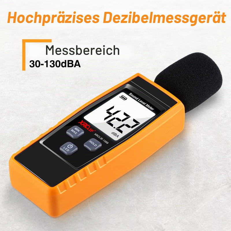 Decibel Meter, XRCLIF Portable Sound Level Meter, Digital Noise Meter, Range 30-130dB(A) dB Meter, Noise Level Meter, Decibel Monitoring Tester - Yellow (Battery Included)