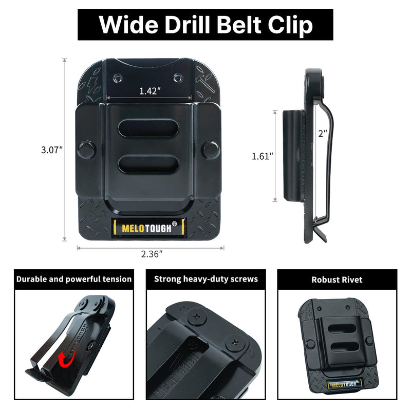 MELOTOUGH Drill Holder for Tool Belt,Tape Measure Holder,Drill Belt Clip,Drill Clip for Tool Belt,Measuring Tape Holder (Black),2PCS 2
