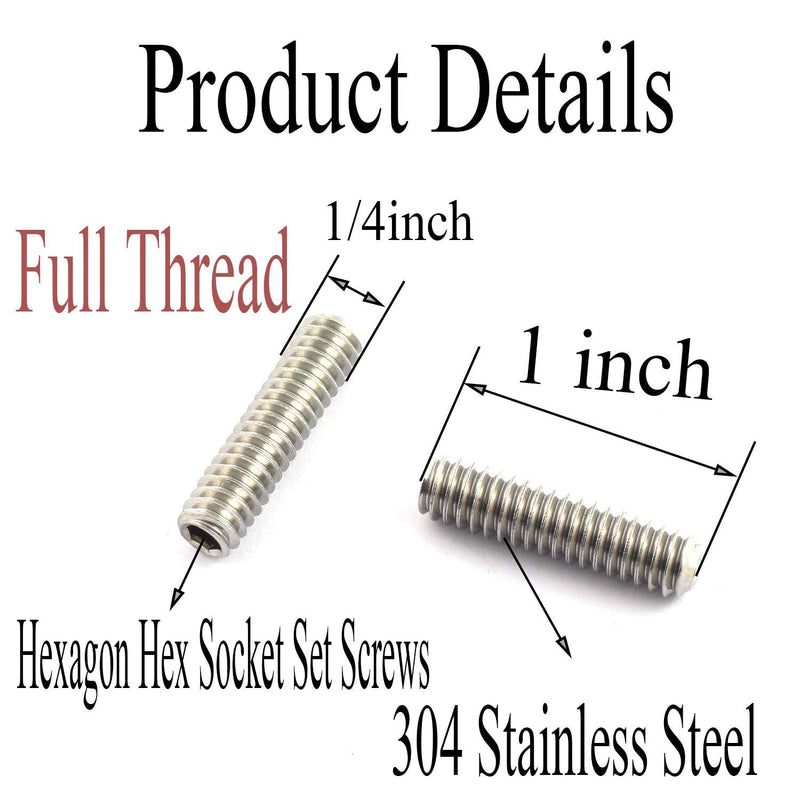 [Australia - AusPower] - 20PCS 1/4-20x1" Hexagon Hex Socket Set Screws 304 Stainless Steel Full Thread Cup Point Grub Screws 20 1/4"-20x1" 