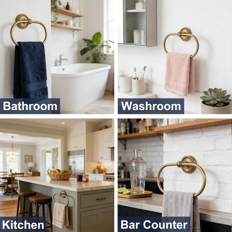 Oval Towel Ring, Antique Brass Towel Holder for Bathroom Wall Mounted | Vintage Gold Hand Towel Ring, Fashion Towel Rack Hanger for Washroom, Kitchen, Washbasin, Entryway