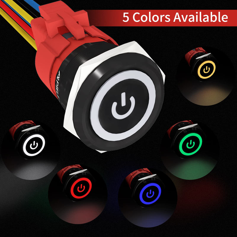 [Australia - AusPower] - APIELE 22mm Latching Push Button Switch 12V 10A Power Symbol Ring Led Car Metal with Socket Plug 1NO1NC DPST ON/Off 0.87" 1 Pack (Black Shell, White) Black Shell-White 