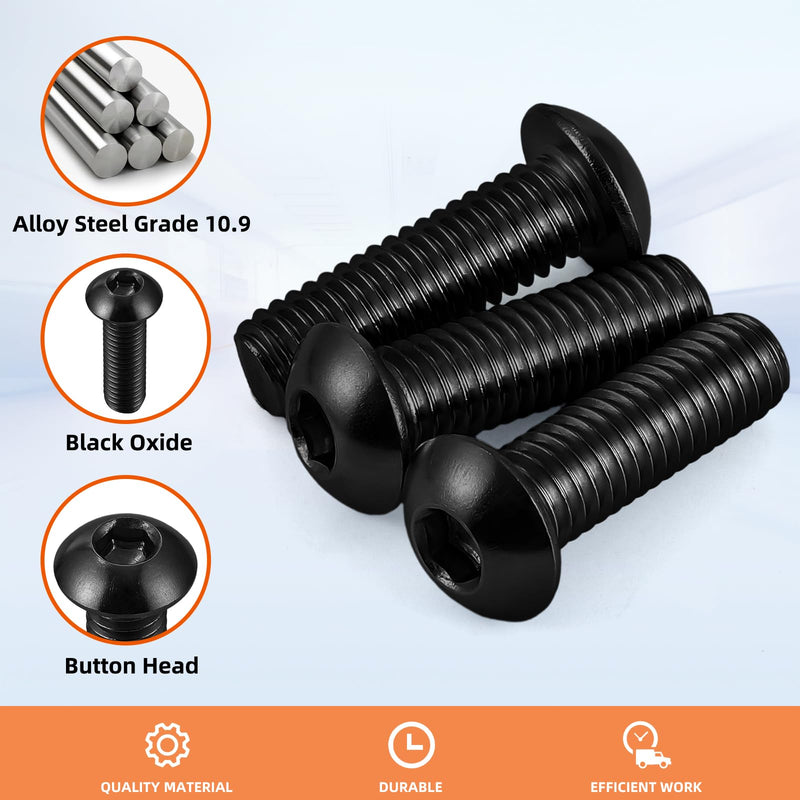 [Australia - AusPower] - 1/4-20 x 1/2" Button Head Socket Cap Screws, Allen Socket Drive, Black Oxide, Grade 10.9 Alloy Steel, Fully Threaded, 50 PCS 1/4-20 x 1/2" 