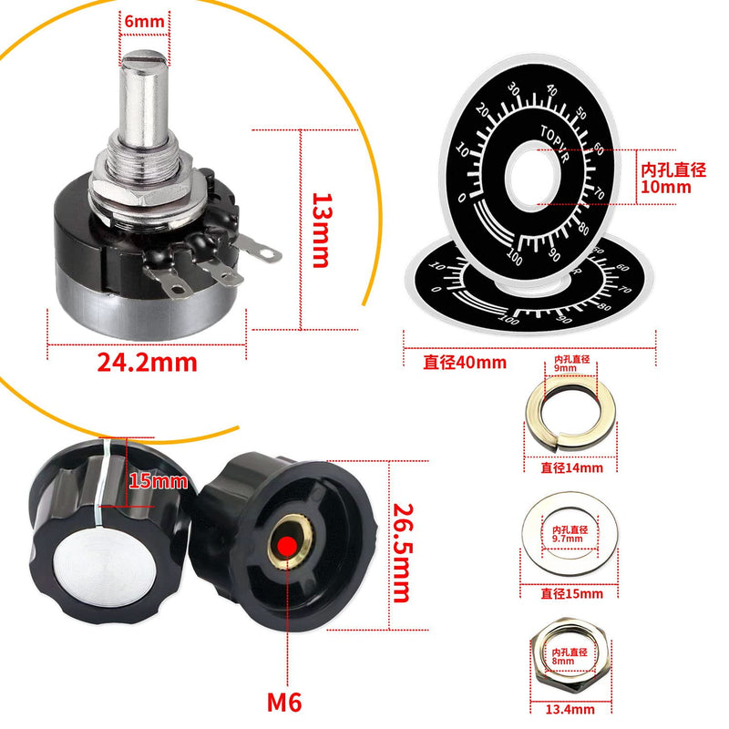 [Australia - AusPower] - 2PCS RV24YN20S B502 5K ohm Single Turn Carbon Film Rotary Taper Potentiometer+2PCS A03 Knob + 2PCS Dials 