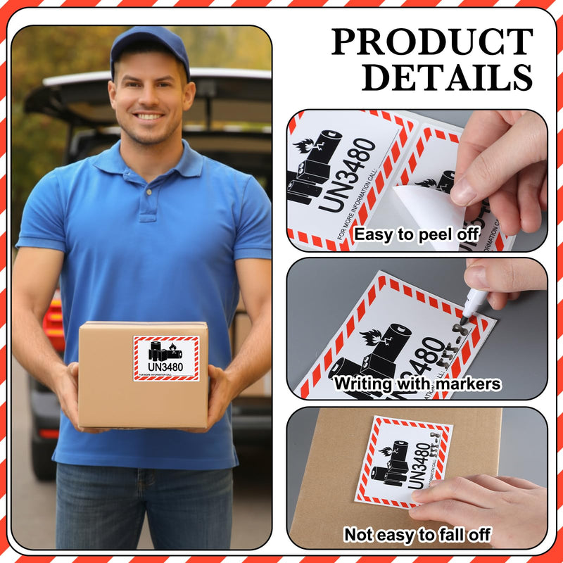 500 Pcs UN3480 Lithium Battery Labels - 4 x 2.75 Inch Adhesive Safety Stickers for Smaller Packages Only Shipping Lithium Batteries 500