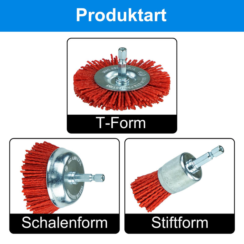 [Australia - AusPower] - SALI 6 Pack Nylon Filament Abrasive Wire Brush Wheel & Cup Brush Set with 1/4 Inch Hex Shank, 6 Sizes Nylon Drill Brush Set for Removal of Rust Corrosion Paint 